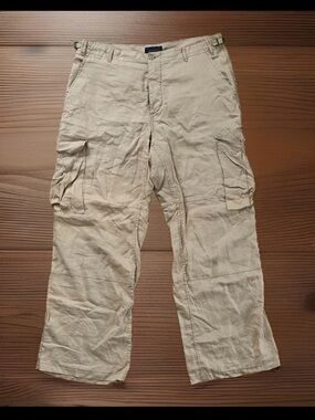 Express Men's 100% Linen Button Fly Cargo Pants - Tan